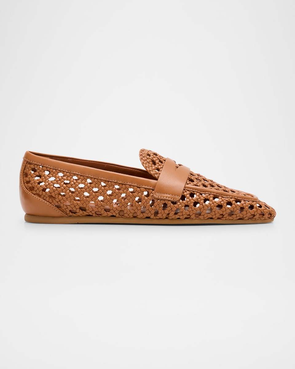 Tea Woven Leather Loafers